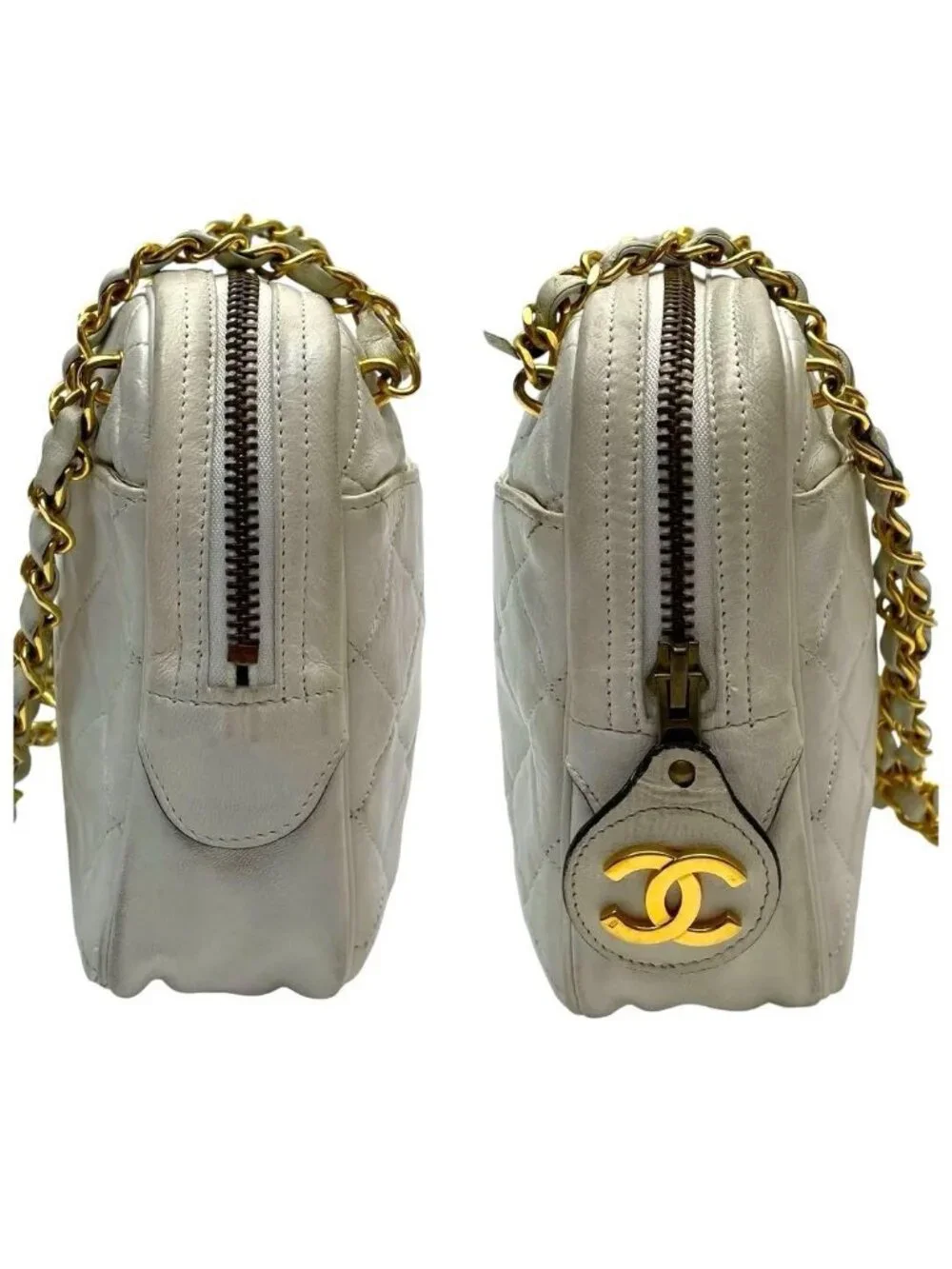 Chanel Quilted Lambskin Chain Shoulder Bag White Coco